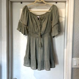 Pink Lily sage off the shoulder dress